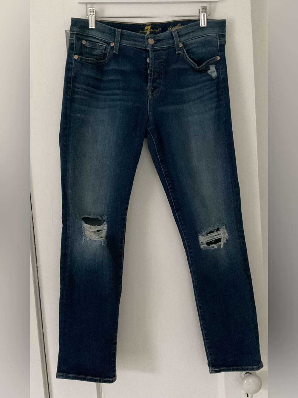 7 For All Mankind Josefina Skinny Boyfriend Jeans 27 Ripped Knees
